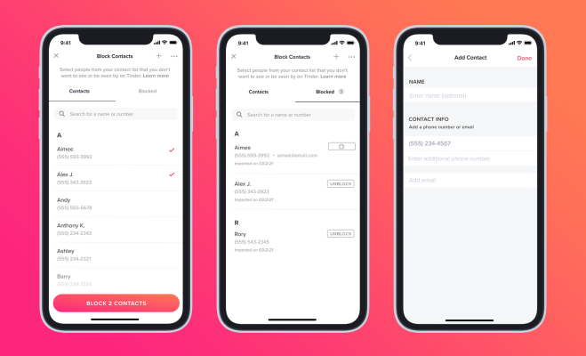 Tinder finally adds a Block Contacts feature